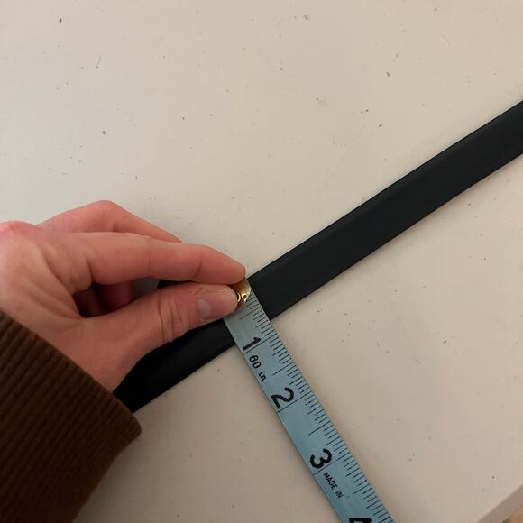 Vintage 00s Black Midnight Bonded Leather Rectangle Gold Buckle Belt Size Medium - Picture 9 of 12